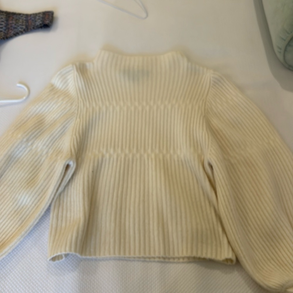 FRENCH CONNECTION cream sweater, high neck, puff sleeve